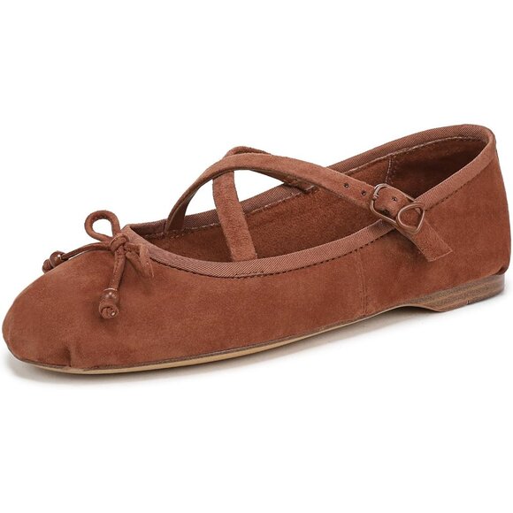 Circus NY by Sam Edelman Women's Rich Cognac Leather Cross Strap Ballet Flat - Picture 1 of 6